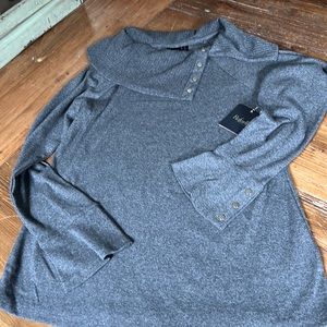 NWT Ladies charcoal tweed sweater Gray and flairs at wrist by Rafaella